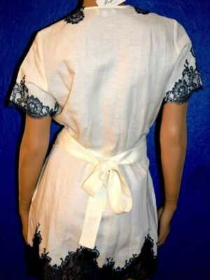 'Marjolaine' Robe Courte en lin, dentelle Calais, Naturel, 'Grâce'