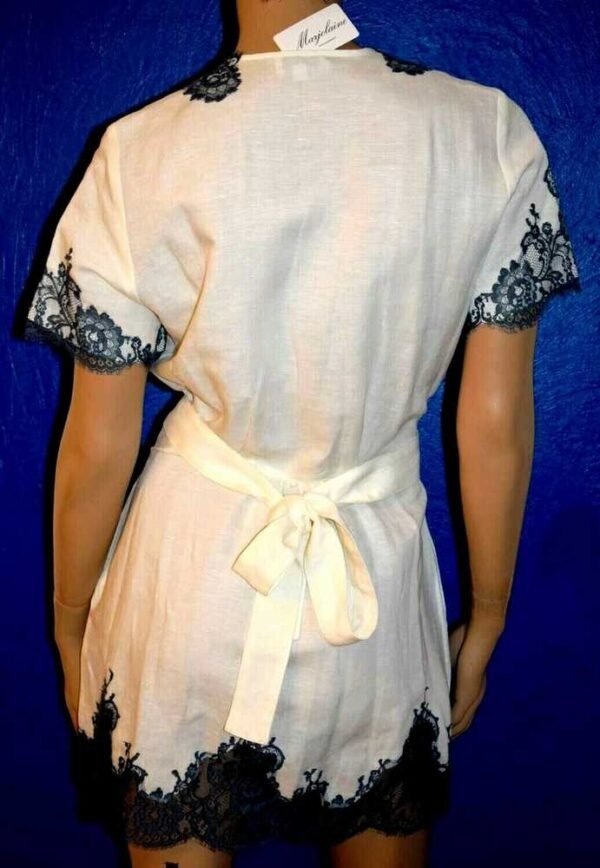 'Marjolaine' Robe Courte en lin, dentelle Calais, Naturel, 'Grâce' – Image 2