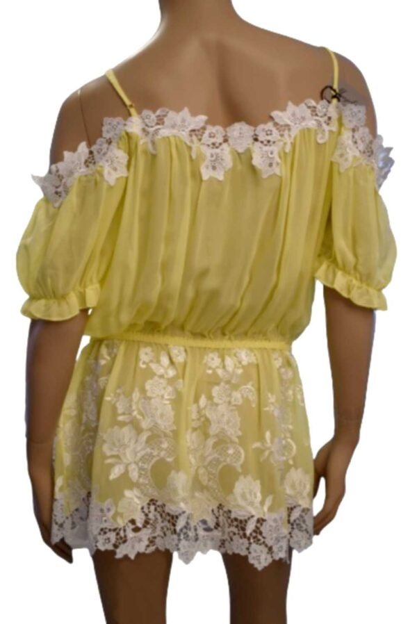 'Marjolaine' Nuisette 100% soie & guipure, Jaune, 'Canaille' - Image 2