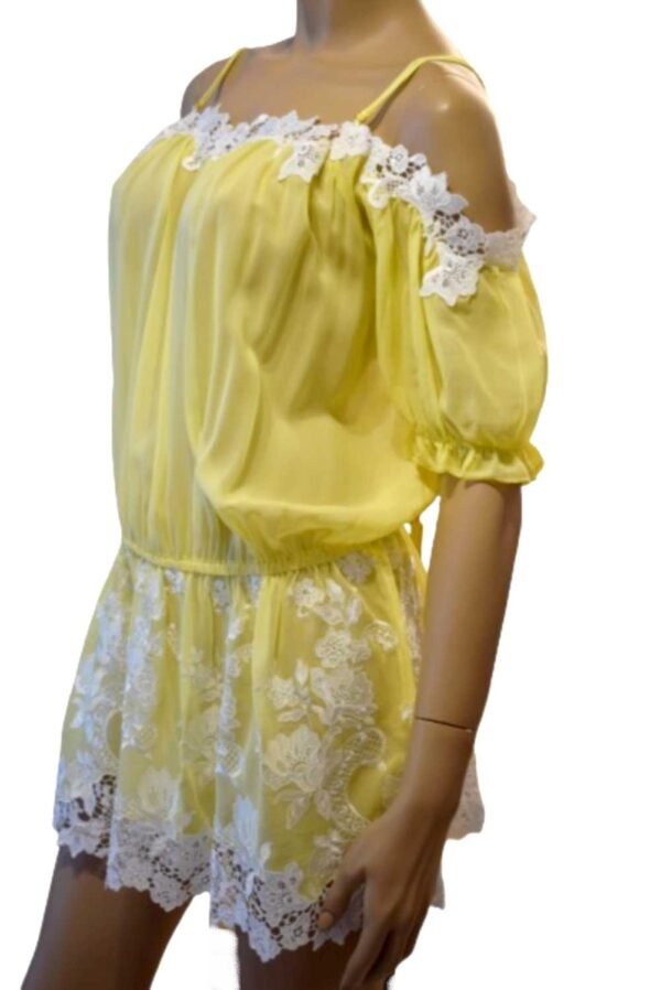 'Marjolaine' Nuisette 100% soie & guipure, Jaune, 'Canaille' - Image 3