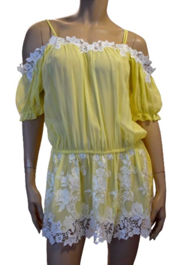 'Marjolaine' Nuisette 100% soie & guipure, Jaune, 'Canaille'