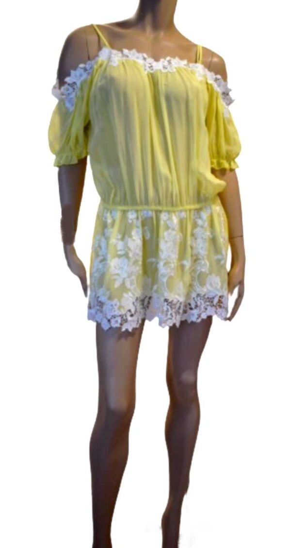 'Marjolaine' Nuisette 100% soie & guipure, Jaune, 'Canaille' - Image 6
