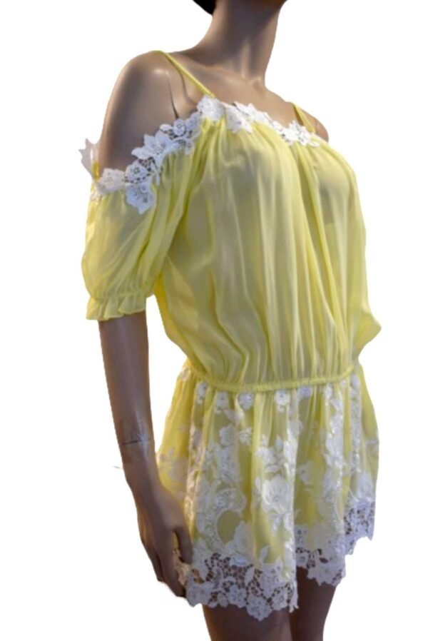 'Marjolaine' Nuisette 100% soie & guipure, Jaune, 'Canaille' - Image 5