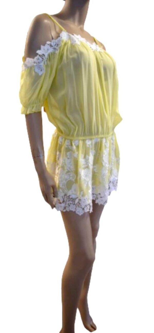 'Marjolaine' Nuisette 100% soie & guipure, Jaune, 'Canaille' - Image 8