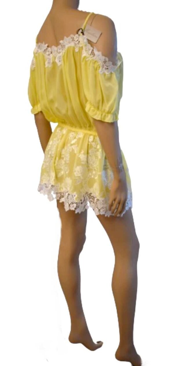 'Marjolaine' Nuisette 100% soie & guipure, Jaune, 'Canaille' - Image 7