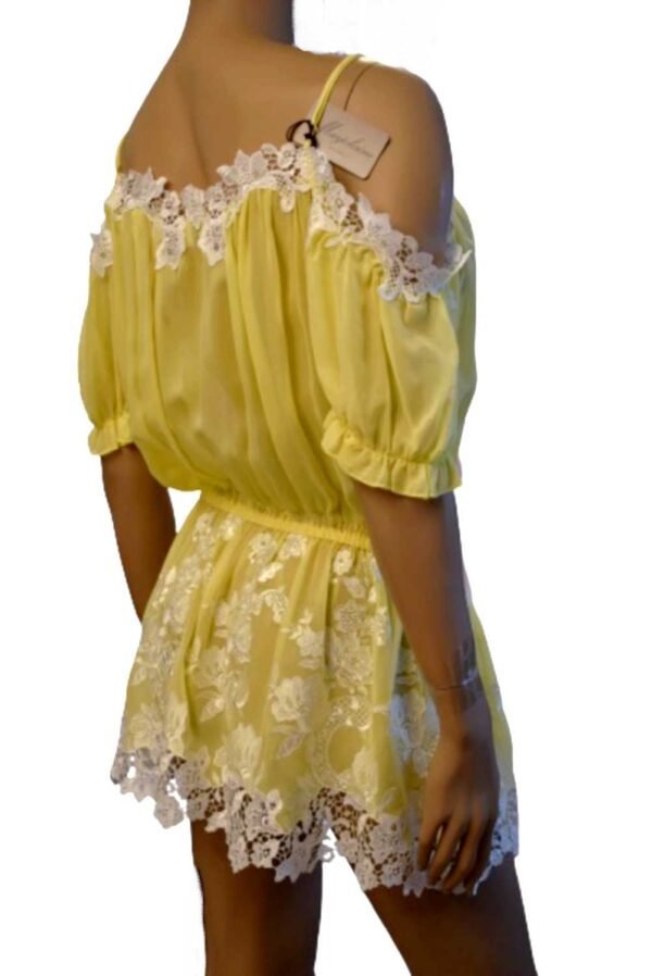 'Marjolaine' Nuisette 100% soie & guipure, Jaune, 'Canaille' - Image 4