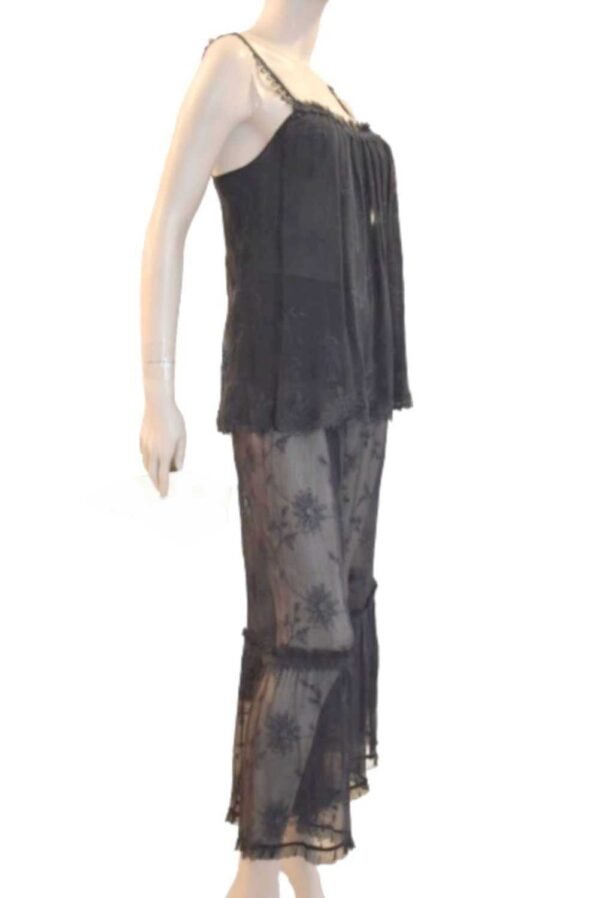 'Marjolaine' Pyjama 2 pièces, 100% crêpe de soie, Noir, 'Eden'