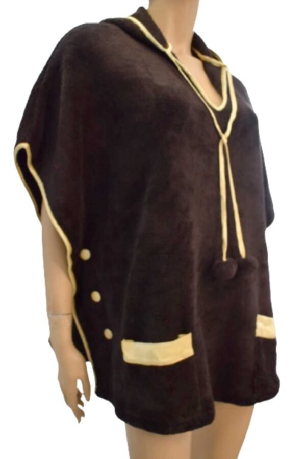 'Marjolaine' Cape + capuche, polyester polaire, Noir, 'Ours' - Image 3