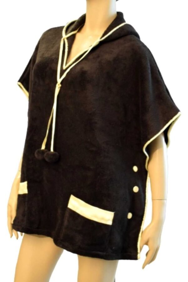 'Marjolaine' Cape + capuche, polyester polaire, Noir, 'Ours' - Image 4