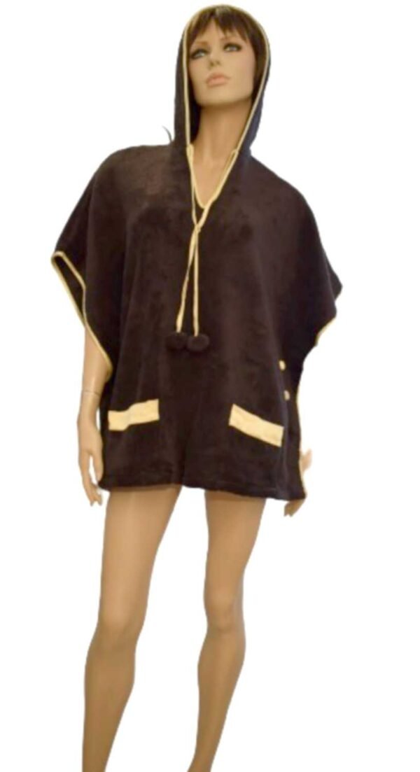 'Marjolaine' Cape + capuche, polyester polaire, Noir, 'Ours' - Image 5