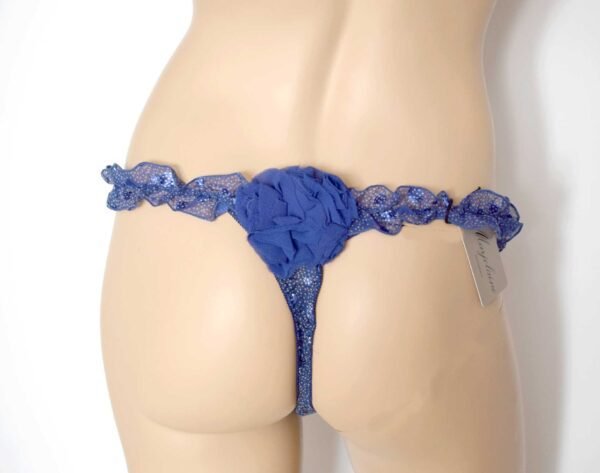 'Marjolaine' String, 80% soie, Bleu imprimé, 'Rita'