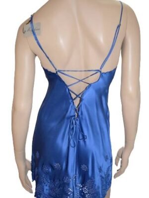 'Marjolaine' Nuisette, 100% soie & guipure, Bleu, 'Molly'
