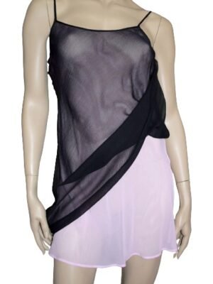 'Marjolaine' Combinette, 100% soie, Noir & Rose, 'Danae'