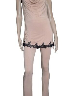 'Marjolaine' Pyjama 2 p. en Viscose - Beige & Noir, 'Avantage'