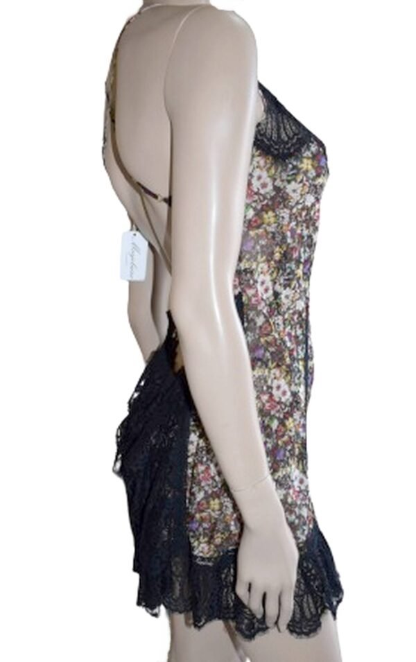 'Marjolaine' Nuisette, soie & dentelle, Noir imp. fleurs, '202303' - Image 4