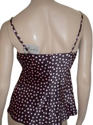 'Marjolaine' Caraco en soie, Marron foncé, imp. pois roses, 'Mitzi'